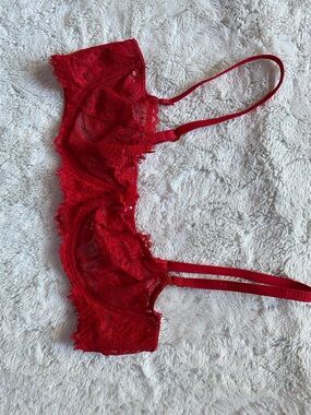Sheer Red Lace Underwire Bra with Double Straps